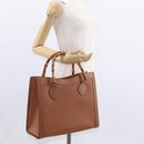 GUCCI Bamboo Hand Bag Leather Brown Gold Auth ep11767-21