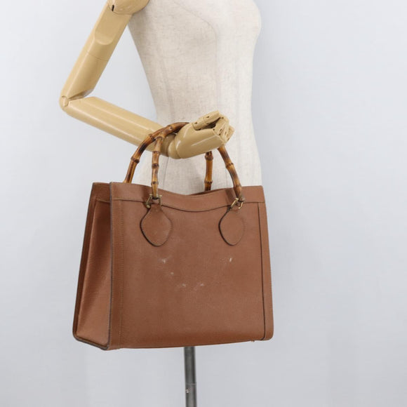 GUCCI Bamboo Hand Bag Leather Brown Gold Auth ep11767
