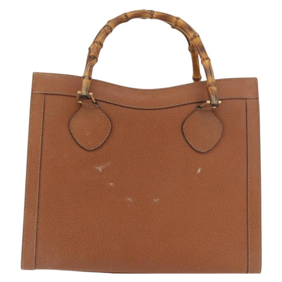 GUCCI Bamboo Hand Bag Leather Brown Gold Auth ep11767