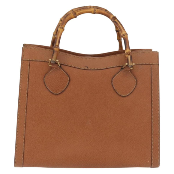 GUCCI Bamboo Hand Bag Leather Brown Gold Auth ep11767