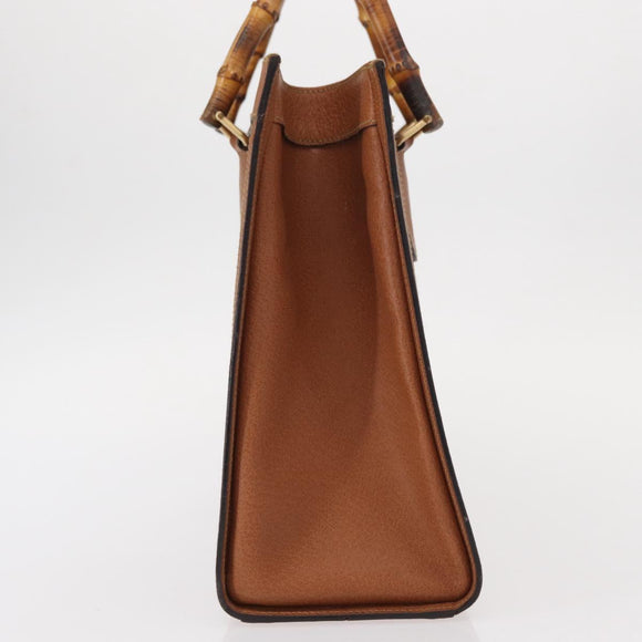 GUCCI Bamboo Hand Bag Leather Brown Gold Auth ep11767