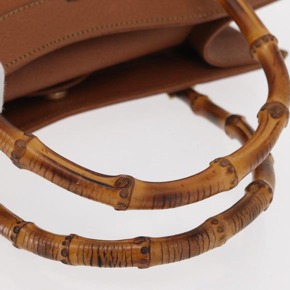 GUCCI Bamboo Hand Bag Leather Brown Gold Auth ep11767