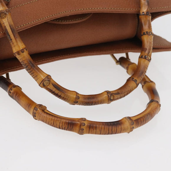 GUCCI Bamboo Hand Bag Leather Brown Gold Auth ep11767