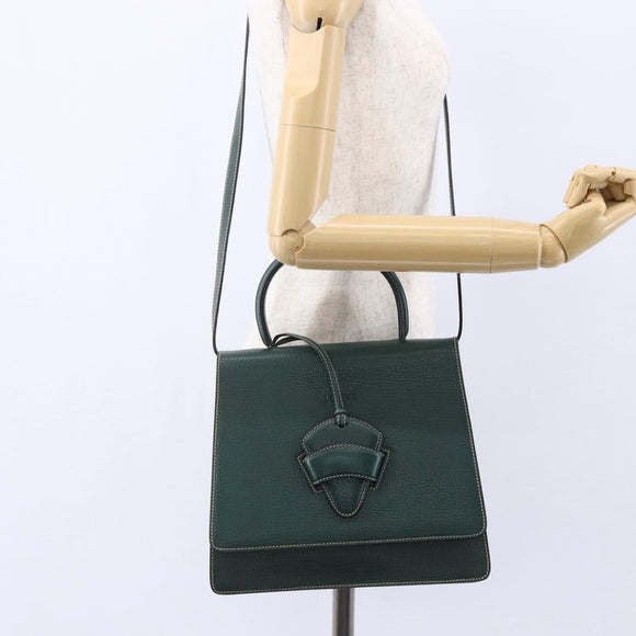 LOEWE Barcelona Hand Bag Leather 2way Green Gold Auth ep11771