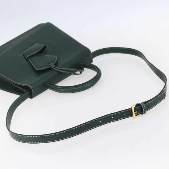 LOEWE Barcelona Hand Bag Leather 2way Green Gold Auth ep11771