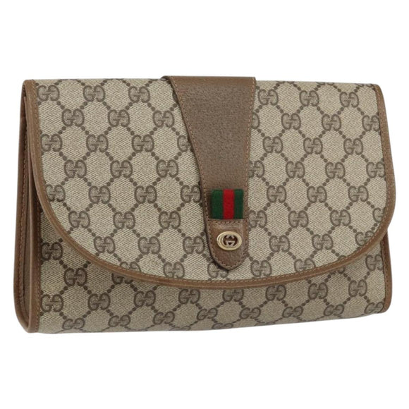 GUCCI GG Supreme Web Sherry Line Bag PVC Beige Gold 89 01 030 Auth ep11775