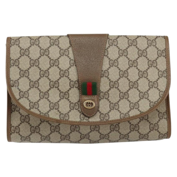 GUCCI GG Supreme Web Sherry Line Bag PVC Beige Gold 89 01 030 Auth ep11775