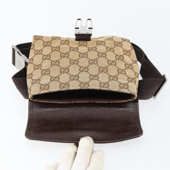 GUCCI GG Canvas Waist bag Beige Silver 131236 Auth ep11777