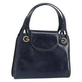 GUCCI Hand Bag Leather Navy Gold Auth ep11790