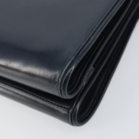 GUCCI Hand Bag Leather Navy Gold Auth ep11790