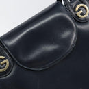 GUCCI Hand Bag Leather Navy Gold Auth ep11790-15