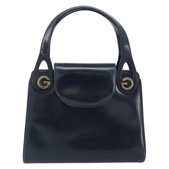 GUCCI Hand Bag Leather Navy Gold Auth ep11790
