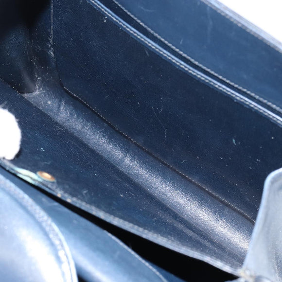 GUCCI Hand Bag Leather Navy Gold Auth ep11790