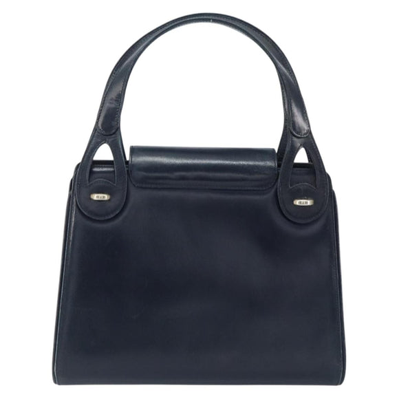 GUCCI Hand Bag Leather Navy Gold Auth ep11790