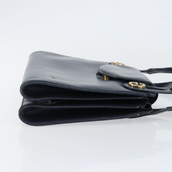 GUCCI Hand Bag Leather Navy Gold Auth ep11790