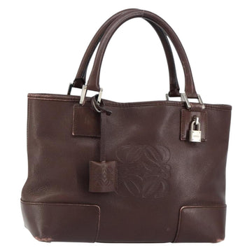 LOEWE Anagram Justa Amazona Hand Bag Leather Brown Silver Auth ep11792