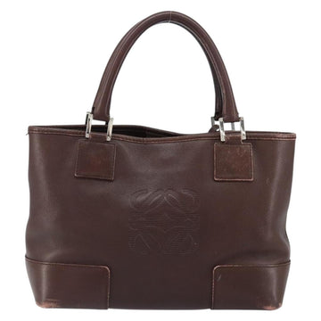 LOEWE Anagram Justa Amazona Hand Bag Leather Brown Silver Auth ep11792 - 0