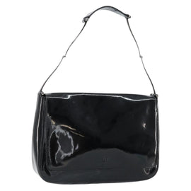GUCCI Horsebit Shoulder Bag Enamel Black Silver Auth ep11794