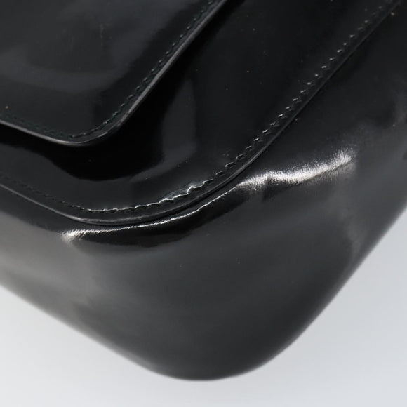 GUCCI Horsebit Shoulder Bag Enamel Black Silver Auth ep11794