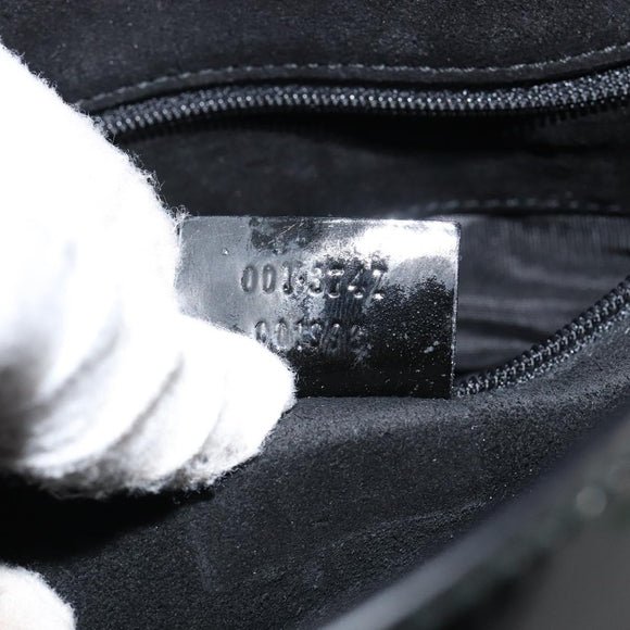 GUCCI Horsebit Shoulder Bag Enamel Black Silver Auth ep11794
