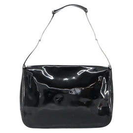 GUCCI Horsebit Shoulder Bag Enamel Black Silver Auth ep11794 - 0