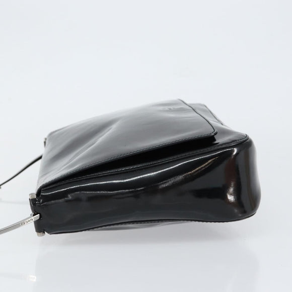 GUCCI Horsebit Shoulder Bag Enamel Black Silver Auth ep11794