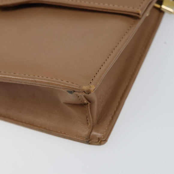 Christian Dior Chain Shoulder Bag Leather Beige Gold Auth ep11798