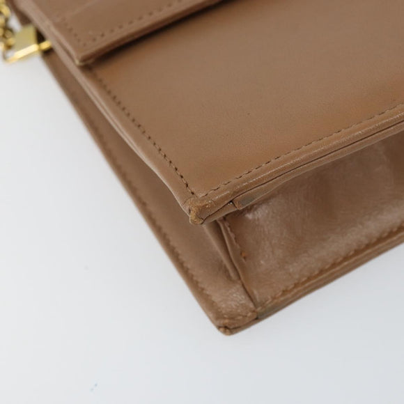Christian Dior Chain Shoulder Bag Leather Beige Gold Auth ep11798
