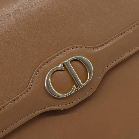 Christian Dior Chain Shoulder Bag Leather Beige Gold Auth ep11798