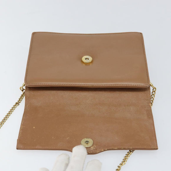 Christian Dior Chain Shoulder Bag Leather Beige Gold Auth ep11798