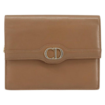 Christian Dior Chain Shoulder Bag Leather Beige Gold Auth ep11798 - 0