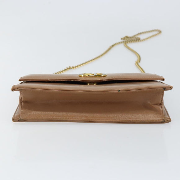 Christian Dior Chain Shoulder Bag Leather Beige Gold Auth ep11798