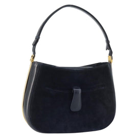 GUCCI Shoulder Bag Suede Navy Gold Auth ep11800