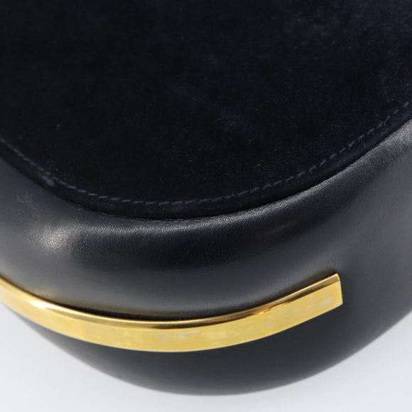 GUCCI Shoulder Bag Suede Navy Gold Auth ep11800