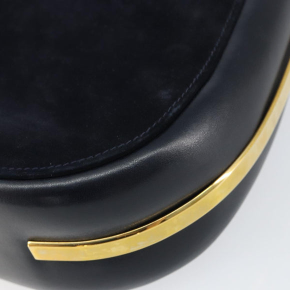 GUCCI Shoulder Bag Suede Navy Gold Auth ep11800