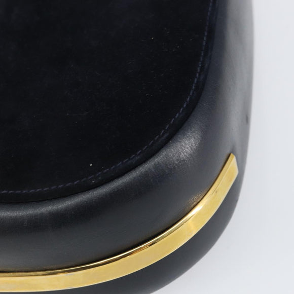 GUCCI Shoulder Bag Suede Navy Gold Auth ep11800