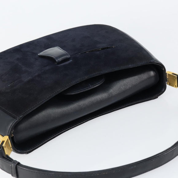 GUCCI Shoulder Bag Suede Navy Gold Auth ep11800
