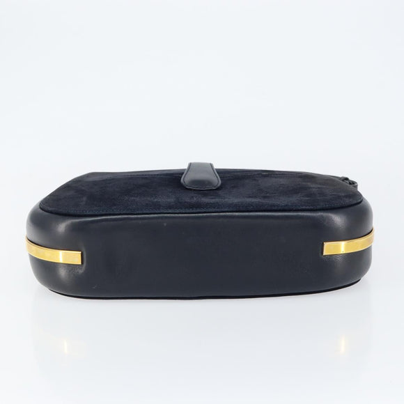 GUCCI Shoulder Bag Suede Navy Gold Auth ep11800