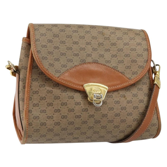 GUCCI Micro GG Supreme Shoulder Bag PVC Gold Beige Auth ep11821