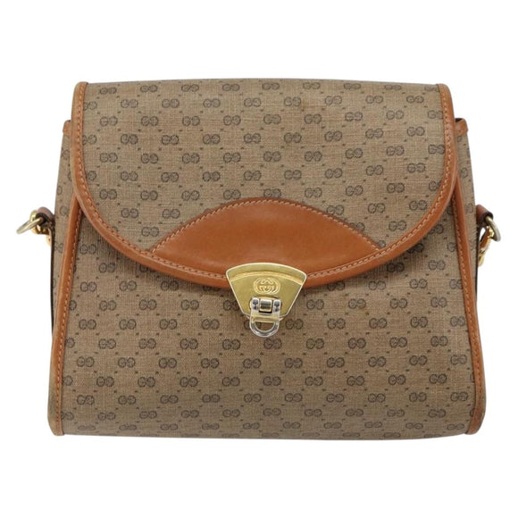 GUCCI Micro GG Supreme Shoulder Bag PVC Gold Beige Auth ep11821
