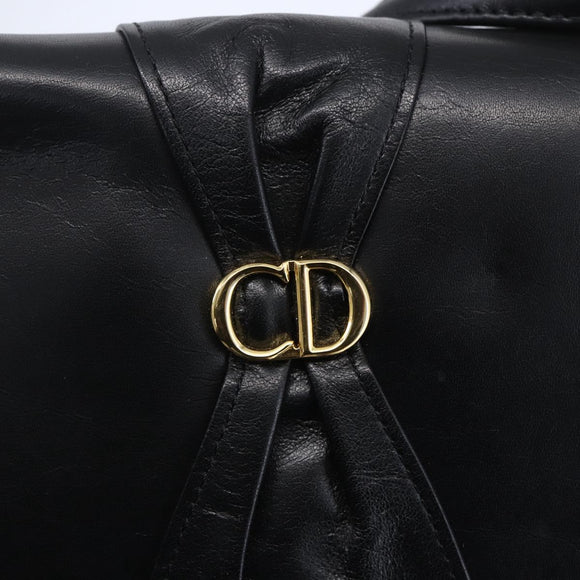 Christian Dior Shoulder Bag Leather Black Gold Auth ep11826