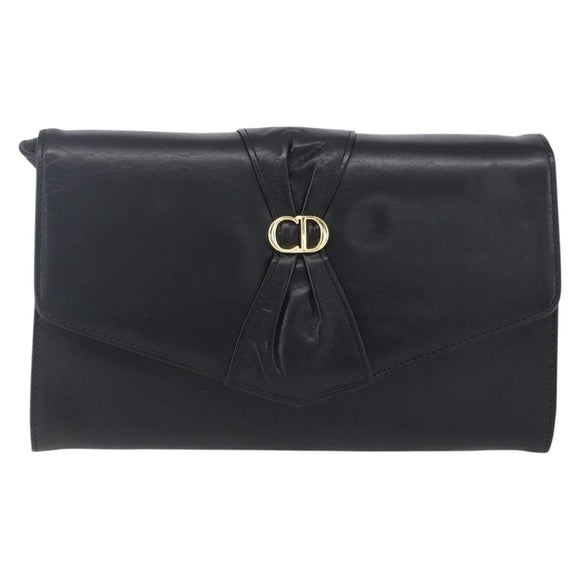 Christian Dior Shoulder Bag Leather Black Gold Auth ep11826