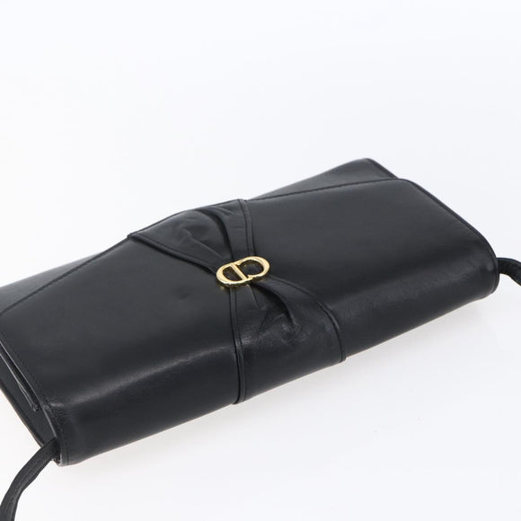 Christian Dior Shoulder Bag Leather Black Gold Auth ep11826