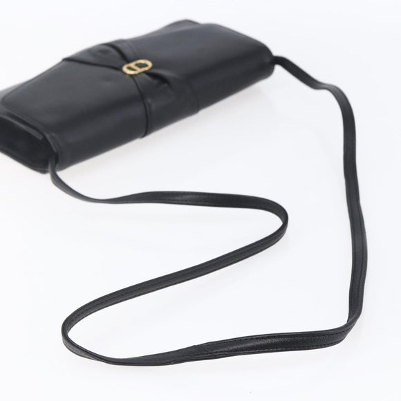 Christian Dior Shoulder Bag Leather Black Gold Auth ep11826