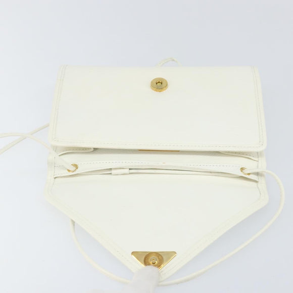 SAINT LAURENT Shoulder Bag Leather White Gold Auth ep11836