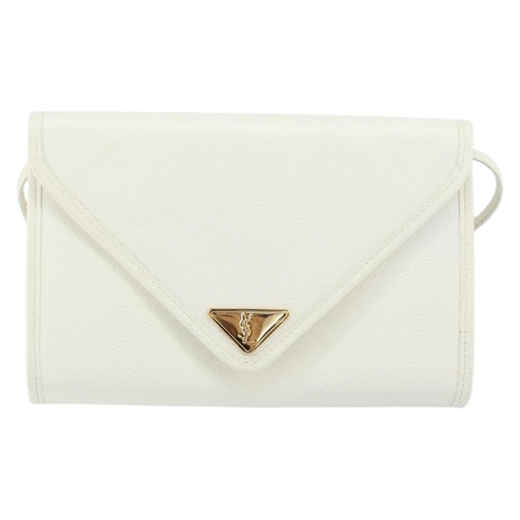 SAINT LAURENT Shoulder Bag Leather White Gold Auth ep11836