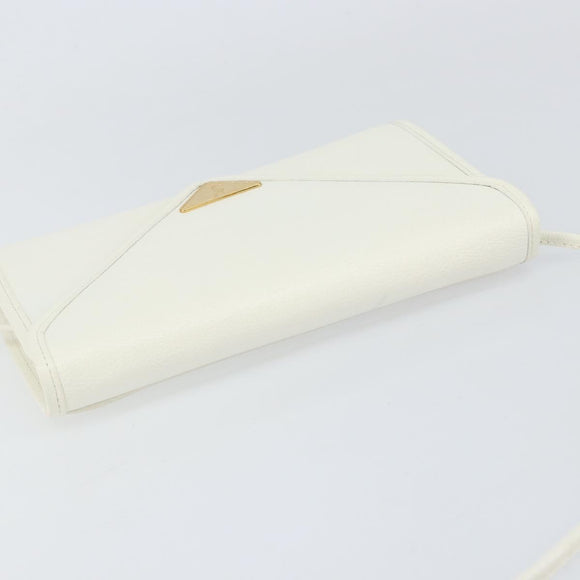 SAINT LAURENT Shoulder Bag Leather White Gold Auth ep11836