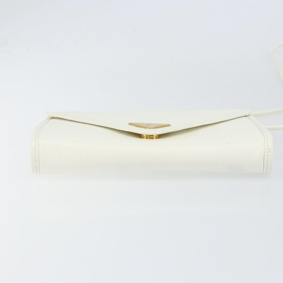 SAINT LAURENT Shoulder Bag Leather White Gold Auth ep11836