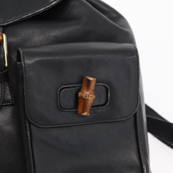 GUCCI Bamboo Backpack Leather Black Gold 003 2058 0016 Auth ep11837