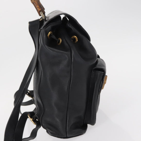 GUCCI Bamboo Backpack Leather Black Gold 003 2058 0016 Auth ep11837